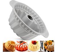 Cake Mould Silicone Baking Pan, 24cm 9.5'' Fluted Tube Cake Pan Ring Cake Tin for Baking, Round Baking Tin with Handle Grips, Non-Stick Coating for Chiffon Cake Cheesecake Gugelhupf (Grey)