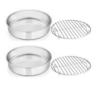 Cake Pan & Cooling Rack, E-far Stainless Steel 8-inch Round Cake Pan With Round Cooking Rack, Non Toxic & Healthy, Rust Free & Mirror Polished, Easy Clean & Dishwasher Safe, 4 Pieces (2 Cake Pan, 2 Co