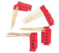 Cake Picks 72pcs Chinese Style for Birthday and New Year Celebration | Paper and Bamboo, Red Elegant Design, for Cake and Fruit Decoration, Wedding Use