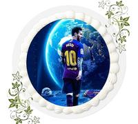 Cake Picture for a Birthday Sugar Picture with Football Motif, Edible Photo for Cakes, Cake Image, Cake Topper, Diameter 20 cm, FONDANT Messi Football No. 26