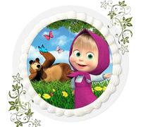 Cake Picture with Masha and the Bear Motif, Edible Photo for Cakes, Premium Edible Wafer Paper Cake Topper, Diameter 20 cm, Masha & the Bear K 2
