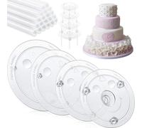 Cake Pin Sticks Set, 16 Pieces Plastic Cake Sticks Support Rods with 4 Cake Dividers for 6, 8, 10, 12 Inch Cakes, Plastic Cake Support Rods for Wedding Cake Building and Stacking