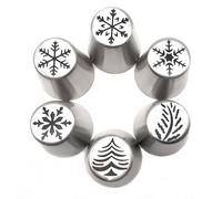 Cake Piping Tips Set 6pcs Icing Piping Tips Christmas Tree Snowflake Russian Leaf Nozzle Bakeware Cupcake Cake Decorating Pastry Baking Tools Piping Nozzles
