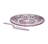 Cake Plate And Slice, Pink Glass