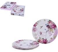 London Boutique Cake Plate Set 4 Porcelain Fine China Wide Rimmed Shabby Chic (Rose Pink)