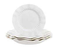 Cake Plates Set of 4 Vintage Style Baroque Embossed Porcelain Tableware Plate Set Dishwasher/Microwave Safe Afternoon Tea Side Plates Crockery Set with White Glazed Finish (DW55)