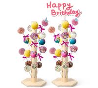 Cake Pop Display Stand Wooden Lollipop Holder 60 Holes Lollipop Tree Holder Decorative Lollipop Stick Holder Lollipop Tree Stand for Weddings Baby Shower Birthday Party Anniversaries Candy Decor(2pcs)