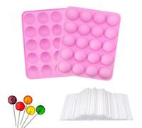Cake Pop Mould, 2 Pack 20 Cavity Silicone Cake Pop Molds with 200 Cake Pop Sticks, DIY Cake Pop Kit for Baking, Chocolate, Candy, Family Activities, Birthday Parties