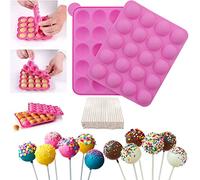 Cake Pop Mould, 20 Cavity Silicone Pop Cake Baking Tray + Cake Pop Sticks | BPA Free Cakepops Making Mould for Dessert Halloween Christmas