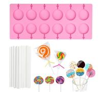 Cake Pop Mould Kits, 3.5 cm Lollipop Moulds 12 Cavity, Silicone Chocolate Lolly Mould, Round Lollipop Mould with 20 Sticks, Chocolate Lollipops Mold for Hard Candy, Chocolate, Lollipop, Pink
