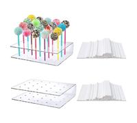 Cake Pop Stand, 2 Pcs Cake Pop Display Stand, 20 Holes Acrylic Lollipop Holder Transparent Cake Pop Display Stand with 200Pcs Paper Sticks for Weddings Parties and Anniversaries