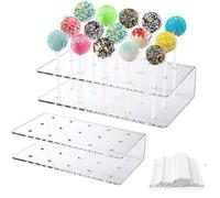 Cake Pop Stand, 2PCS 20 Holes Acrylic Lollipop Holder Display Stand with 100Pcs Paper Sticks, Transparent Cake pop Holder for Wedding Baby Shower Birthday Party Halloween Christmas Thanksgiving