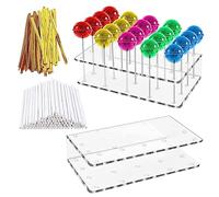 Cake Pop Stand 2PCS Clear Acrylic Display Risers, Display Stand ,20 Hole Lollipop Holder Stand with 100Pcs Sticks & 100Gold Twist Ties, Lollipop Display for Birthdays Parties Weddings Halloween Candy
