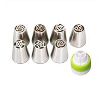 Cake Professional Piping Nozzles, 7pcs Stainless Steel Seamless Icing Nozzle Tip 1 Converter Set for Cream Cupcake Cookie Decorating Functional