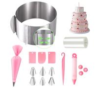 Cake Ring Adjustable 16-30cm, High 15cm, Stainless Steel Cake Ring for Baking, Round Cake Mould with Decorating Kit for Frost Form Cakes