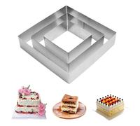 Cake Ring,Cooking Rings, 4/6/8 Inch Rectangular Cake Mold, 3 Packs Rectangular Cookie Cutter Set, Stainless Steel Biscuit Cutters for Cooking Crumpets Eggs Pastry Mousse Desserts(Silver - Square)