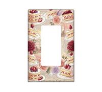 Cake Single Rocker Light Switch Cover, Vintage Romantic Rose Lace Spring Pastel Plastic Standard Size Decorative Wall Plates for New Apartment Home Bedroom Office Decor