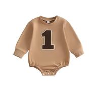 Cake Smash 1st Birthday Boy Outfit i am One Birthday Outfit Boys Jumpsuit 12-18 Months One Year Old Clothes for 1 Year Old Gifts Boy Number 1 Romper Sweatshirt Bodysuit (Khaki, 12-18 Months)