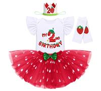Cake Smash Outfit 1st 2nd Birthday girl Strawberry Party Ruffle Romper Tutu Skirt Sequin Headband Leggings Summer Holiday Hawaiian Luau Tropical Clothes Strawberry -My 2nd Birthday 2 Years