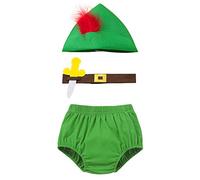 Cake Smash Outfit 1st Birthday Baby Boy Peter Pan Fancy Dress Up Toddler Green Peter Pan Hat + Bloomers + Belt Cosplay Costume Set Halloween Carnival Christmas Party Photoshoot Prop Green 12-18Months