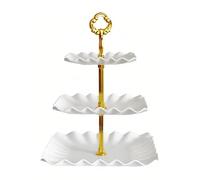 Cake Stand Afternoon Tea White Plastic Square Cake Display Stand 3 Tier Cupcake Stands Fruit Dessert Serving Tray Stands for Baby Shower, Wedding, Birthday, Graduation Party