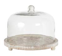 Beliani Cake Stand Brown Mango Wood Tray with Glass Lid Covered Pastry | Painted, Handmade, Does Not Require Assembly, 29 x 23 cm