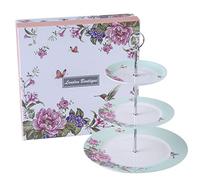 Cake Stand, London Boutique afternoon tea stands 3 tier cake stand Vintage Flora Rose New Bone China Serving Plate for Tea Party High tea Gift for Her (Green)