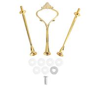 Cake Stand Rail Set, Metal Rods with Centre Hole Cutting, Crown Motifs, 2 to 3 Tier Plate, Glass Drill for Wedding Buffet, Three-Tier Small Crown Gold