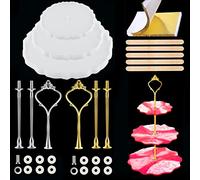 Cake Stand Resin Mold, 3 Tier Epoxy Silicone Casting Mould Set, Reusable Dessert Cake Fruit Holder Casting Crafts Cupcake Tray Stand Moulds for Home Party Wedding Festival Decoration(Round Shape)