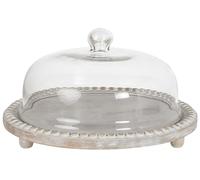 Cake Stand Tray with Glass Lid Covered Pastry Holder Display Cloche Serving Stand Cake Dome Light Mango Wood Dendera