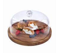 Cake Stand with Acrylic Lid, Acacia Wood 12in Round Cake Holder, 2-in-1 Dessert Table Display Set & Charcuterie Board for Cheese, Chips & Dips, Nachos, Fruit Platter, Large Acrylic Cake Dome Cover