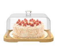 Cake Stand with Lid,12in Wooden Cake Holder,Square Dessert Table Display Plate with Acrylic Cover,Multi Purpose Charcuterie Board for Cheese,Chips & Dips, Nachos, Fruit Platter(Transparent cover set)