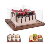 Cake Stand with Lid-Acacia Wood Cake Holder with Dome, 2-in-1 Shatterproof Serving Platter & Charcuterie Board with Lid,Square Cake Stand for Party,Fruit Tray,Cheese,Veggie,Large Cake Dome Cover