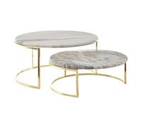Cake Stands, White Marble, Brass Metal, Set of 2