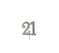 Cake Star Diamante Silver Cake Number, Sparkling Numbers 0-9 on Strong Metal Wire, Baking Decorations for Celebrating a Birthday or Anniversary, Better than Candles, Give Cakes a Personal Touch - Clear 21