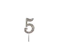 Cake Star Diamante Silver Cake Number, Sparkling Numbers 0-9 on Strong Metal Wire, Baking Decorations for Celebrating a Birthday or Anniversary, Better than Candles - Clear 5