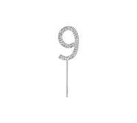 Cake Star Diamante Silver Cake Number, Sparkling Numbers 0-9 on Strong Metal Wire, Baking Decorations for Celebrating a Birthday or Anniversary, Better than Candles, Give Cakes a Personal Touch - Clear 9