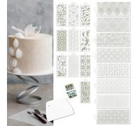 Cake Stencils - Cookie Stencils for Royal Icing, Templates for Buttercream Decorating, Baking Stencil, Mesh Reusable Spray Fondant Cookies, Paiting (18xDesigns with Scraper and 50xPins)