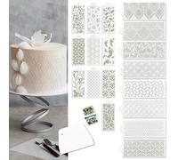 18 PCS Cake Stencils Set - Templates with Scraper and 50 Pins for Decorating Dessert Baking Buttercream Icing Molds Lace Mermaid- Mesh Floral Reusable Spray Fondant Cookie Wedding