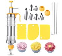 Cake Syringe Stainless Steel,400ml Cake Syringe Reusable,Professional Cream Syringe,Dessert Decorating Syringe with 6 spouts,Cake Accessories for Cupcakes,Cake Decorating-Yellow