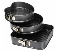 Cake Tin Set 3 Pack 23/26/ 28 cm Springform Non Stick Baking Tins Heart 9" Round 10" Square 11" Cake Moulds Carbon Steel Cheesecake Pan Set Easy Release Bakeware for Cakes Desserts Birthday