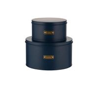 Cake Tins 2pcs Large & Small Matte Blue Cake Storage Ribbed Metal Canister w/Lid
