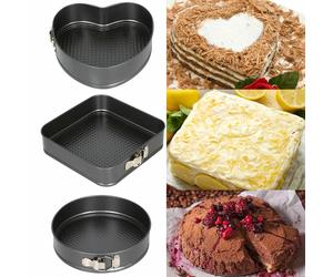 Cake Tins x3 NEW Spring Form Shapes Square Round Heart Cake Baking Tray