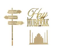 Cake Topper - Acrylic Moon and Star Set for Decorating | Gold Mirrored Finish, Dessert Plugin, Hajj Celebration Decor, Festival Party Supplies