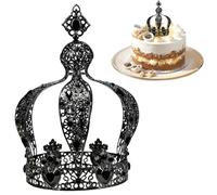Cake Topper Crown, 4Pcs Crown Cake Topper Vintage for with Rhinestone Multi-Purpose Metal for Birthday, Wedding & More Black