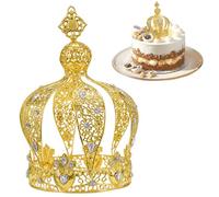 Cake Topper Crown, 4Pcs Gold Crown Cake Topper Vintage for with Rhinestone Multi-Purpose Metal for Birthday, Wedding & More Golden