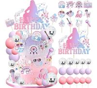 Cake Topper Decorations, Musical Cake Topper Girls Theme Photo Backdrop Era Party Decor Butterfly Cake Decorations | Music Fans Lover Party Supplies | Pink Birthday Cake Decorations
