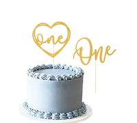 Cake Topper for 1st Birthday - Glitter Golden Wedding First Anniversary Cake Decorating Supplies, Baby Photo Booth Props Cake Toppe