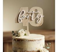 Cake Topper for 40th Birthday, Wooden and Acrylic Two-Piece Set - Number 40 with “Forty” Sign for Elegant Adult Birthday Party Decorations