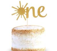 Cake Topper for Baby 1st Birthday - Gold Glitter Sunshine First Anniversary Shower Topper, Single-Sided Sun One Birthday Cake Smash Topper
